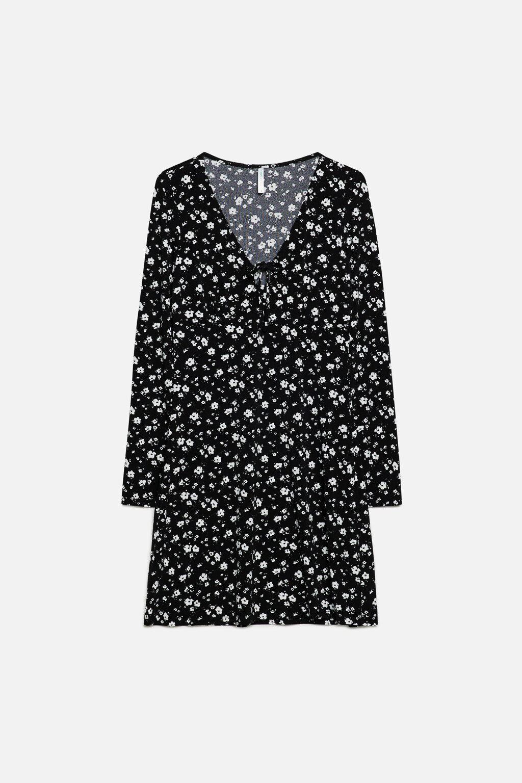 Платье мини приталенное с V-вырезом и завязками на груди - цвет черный - 8