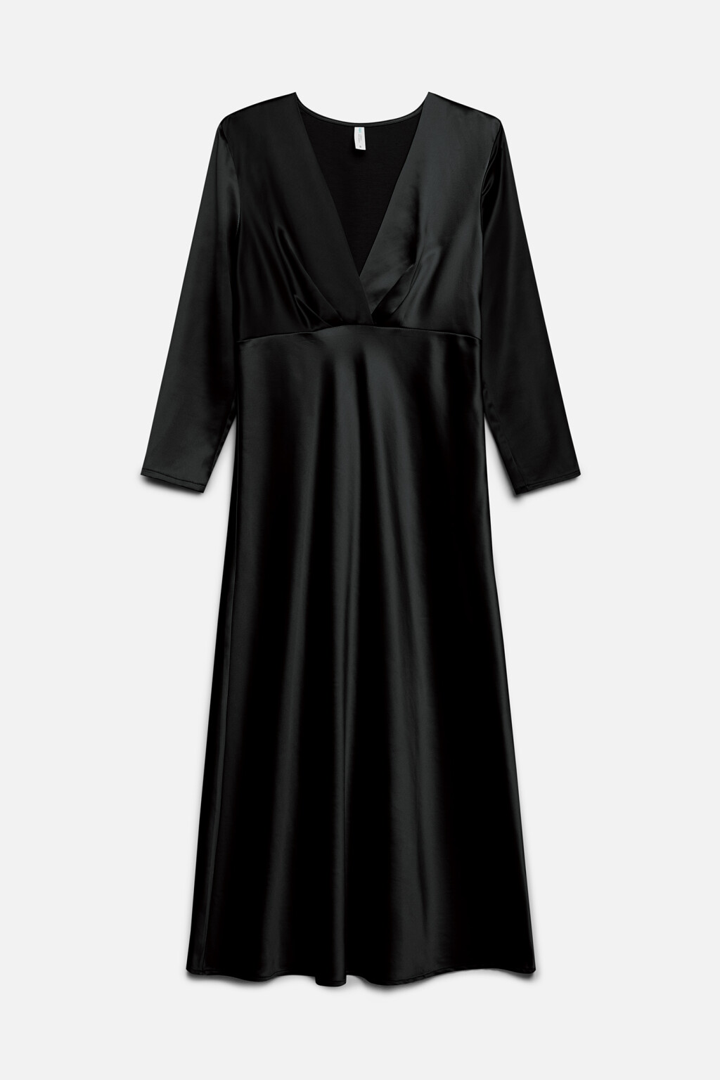 Платье миди атласное приталенное с V-вырезом и запахом - цвет черный - 11