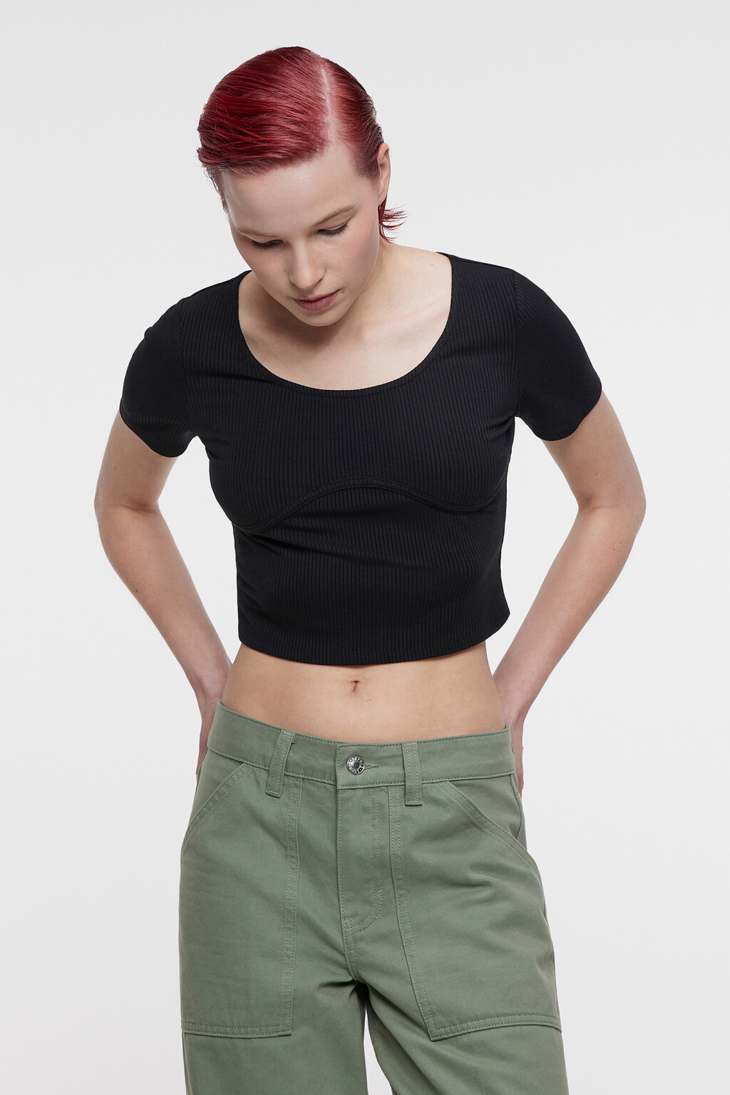 Топ-футболка в стиле корсета вискозный облегающий - цвет черный - 1