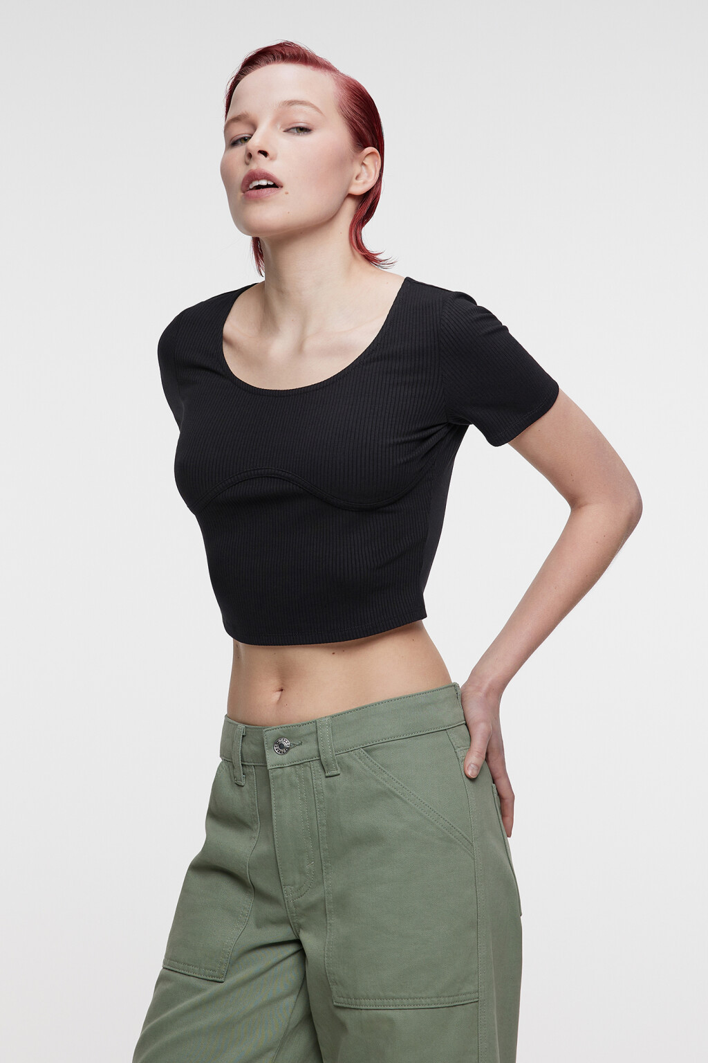 Топ-футболка в стиле корсета вискозный облегающий - цвет черный - 2