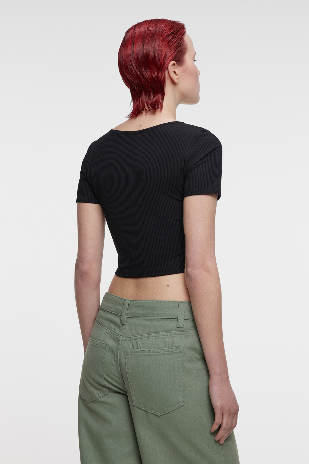 Топ-футболка в стиле корсета вискозный облегающий - цвет черный - 3