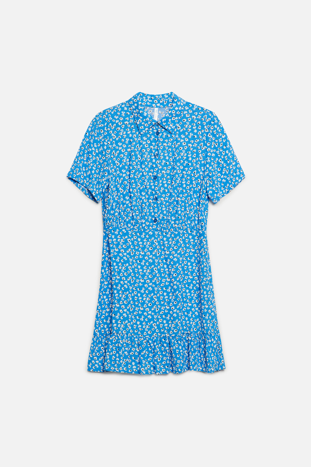 Платье-рубашка мини приталенное с оборками - цвет голубой - 9