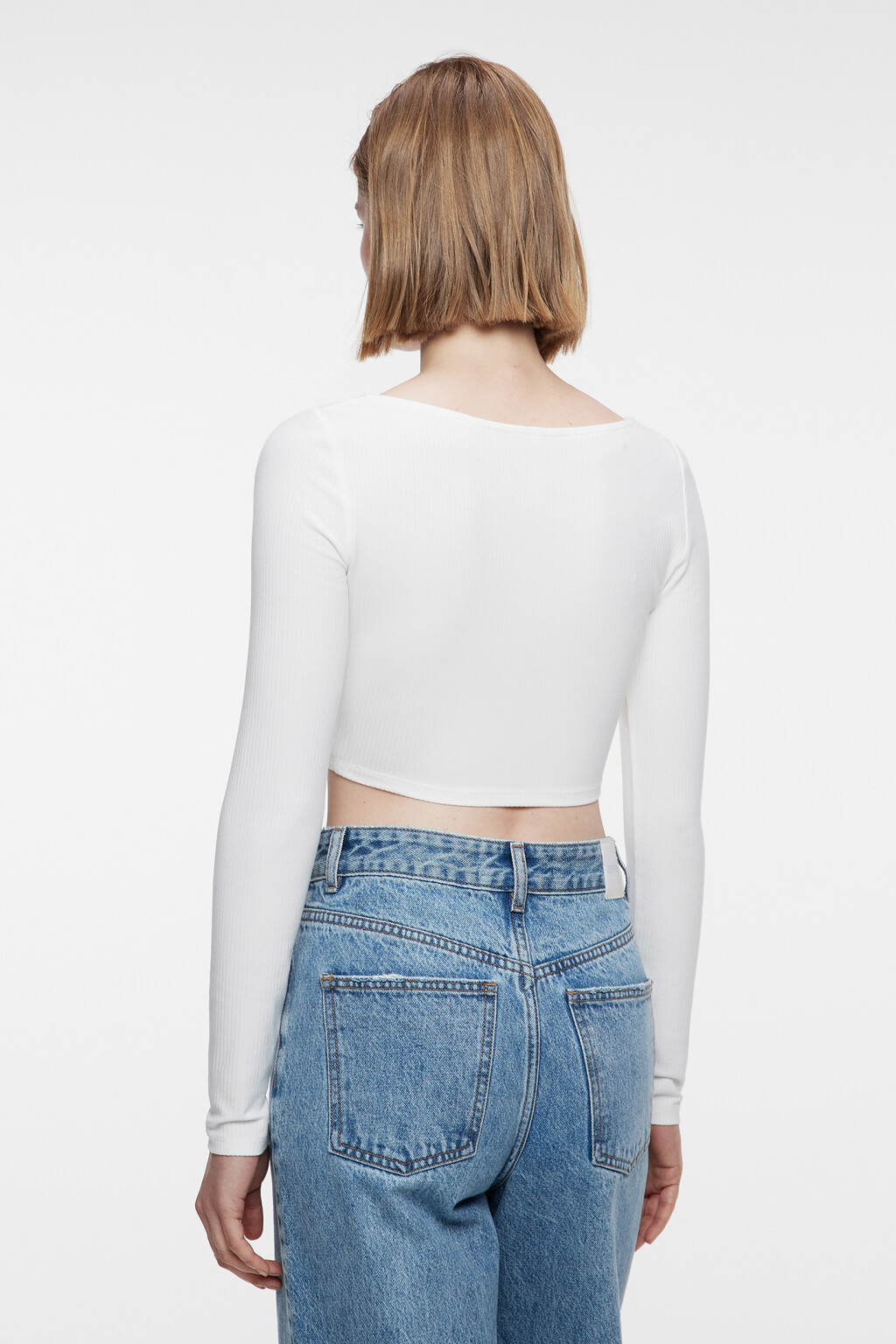 Лонгслив вискозный укороченный в корсетном стиле - цвет белый - 3
