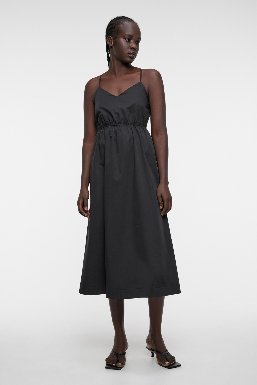 Сарафан миди хлопковый с открытой спиной и шнуровкой - цвет черный - 1