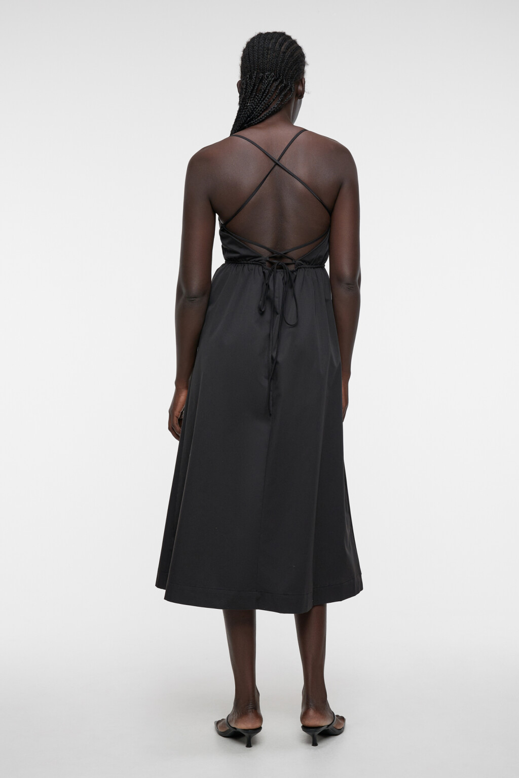 Сарафан миди хлопковый с открытой спиной и шнуровкой - цвет черный - 3