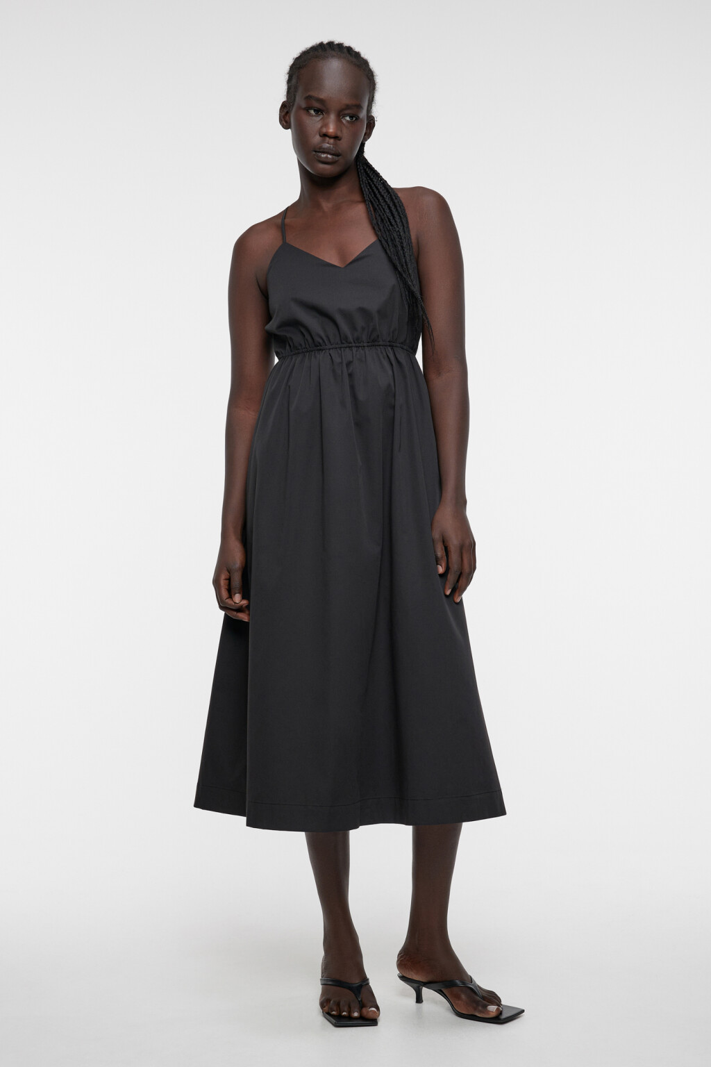 Сарафан миди хлопковый с открытой спиной и шнуровкой - цвет черный - 4