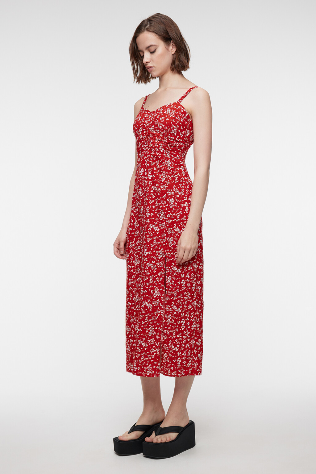 Сарафан миди вискозный с разрезом на бедре - цвет красный - 2