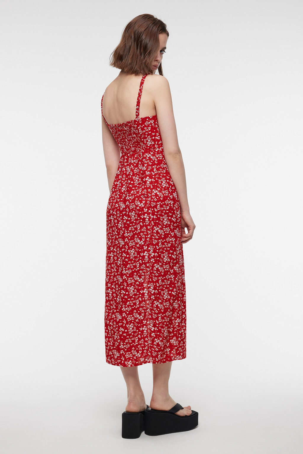 Сарафан миди вискозный с разрезом на бедре - цвет красный - 3