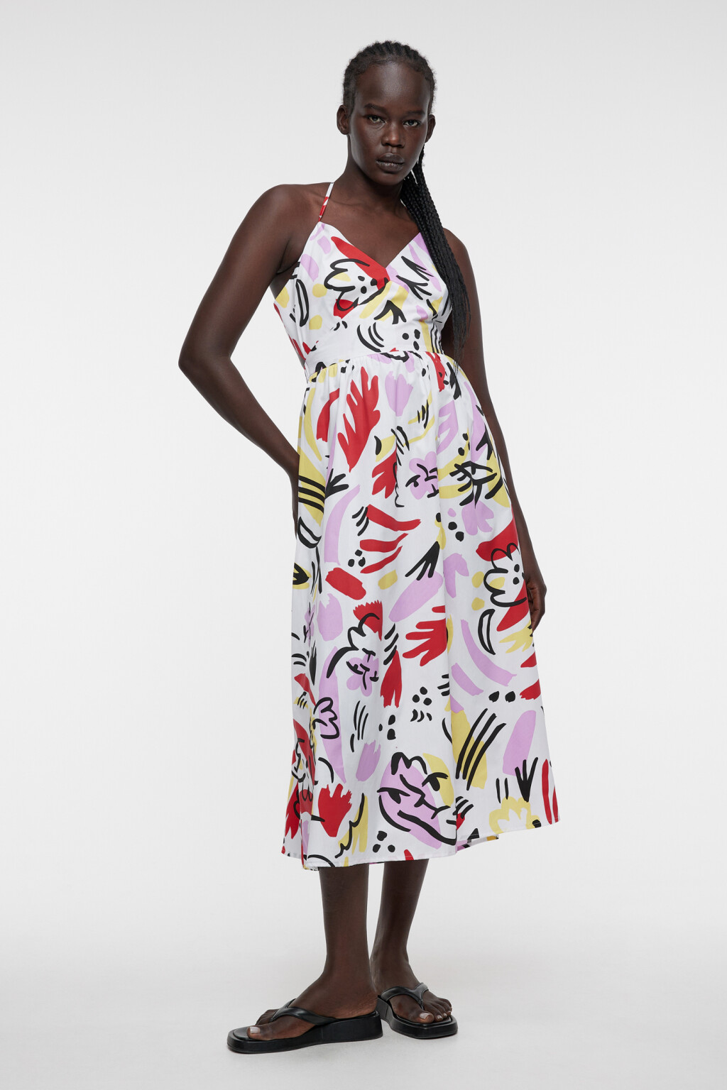 Сарафан миди хлопковый приталенный с принтом-абстракцией - цвет мультиколор - 1