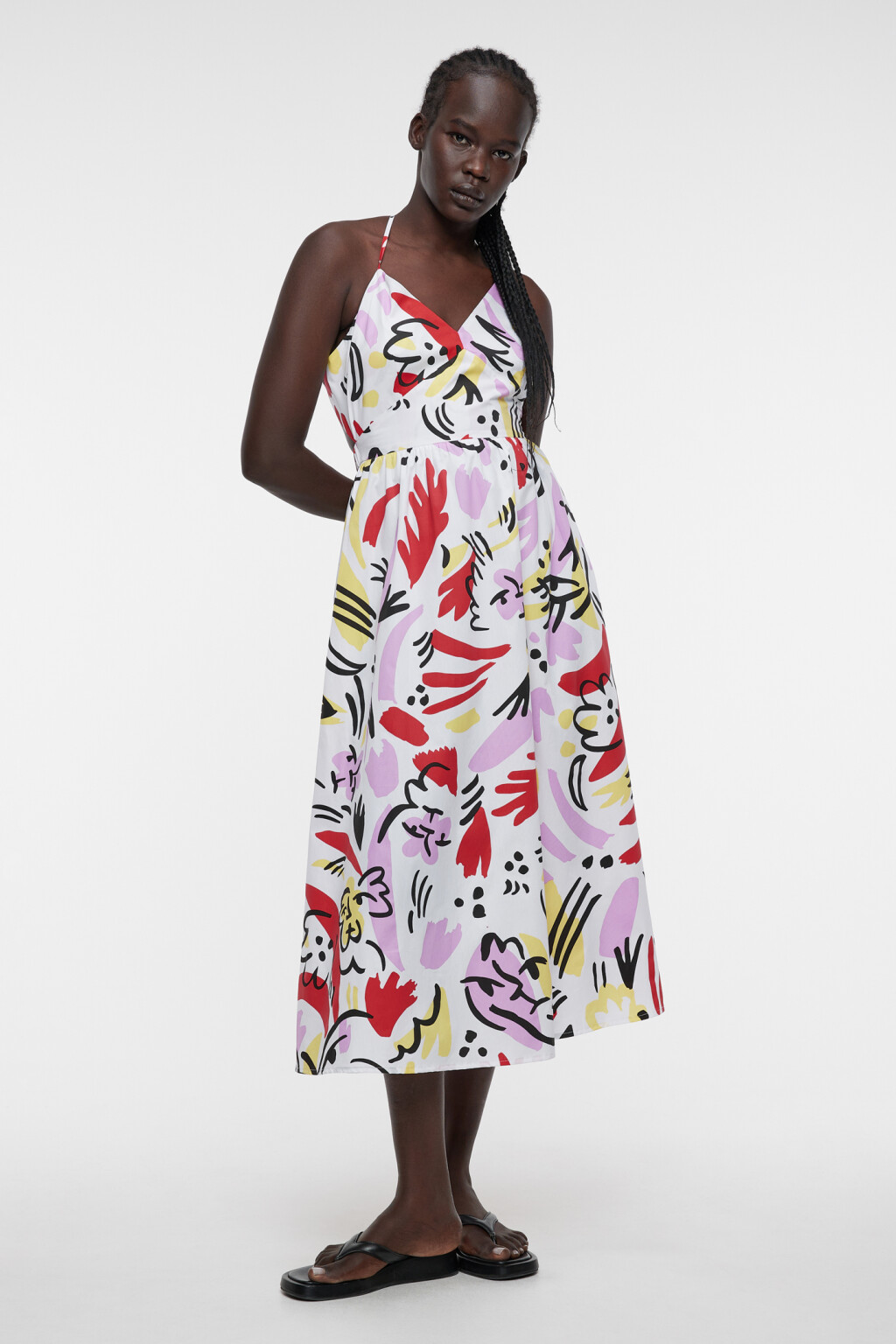Сарафан миди хлопковый приталенный с принтом-абстракцией - цвет мультиколор - 4