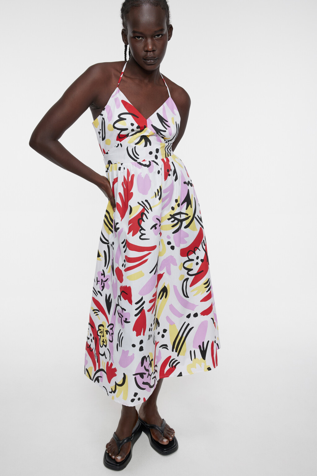 Сарафан миди хлопковый приталенный с принтом-абстракцией - цвет мультиколор - 7