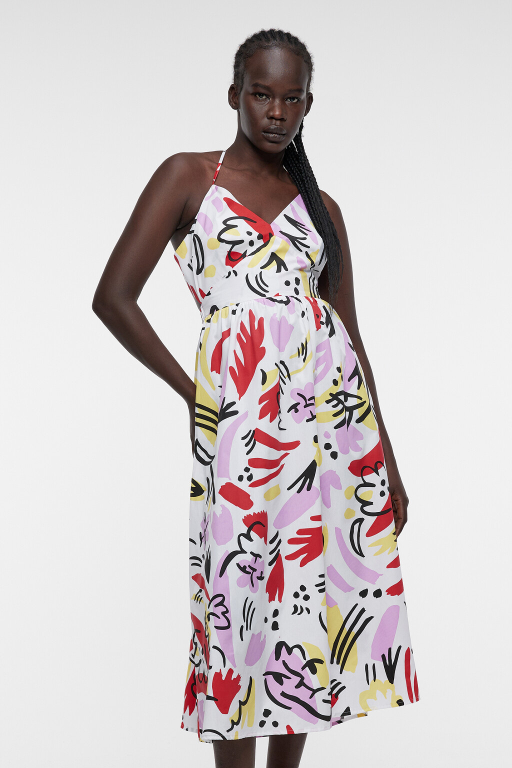 Сарафан миди хлопковый приталенный с принтом-абстракцией - цвет мультиколор - 8