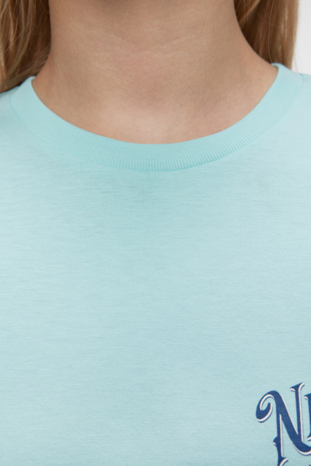 Футболка свободная хлопковая с принтом и надписями - цвет голубой - 7