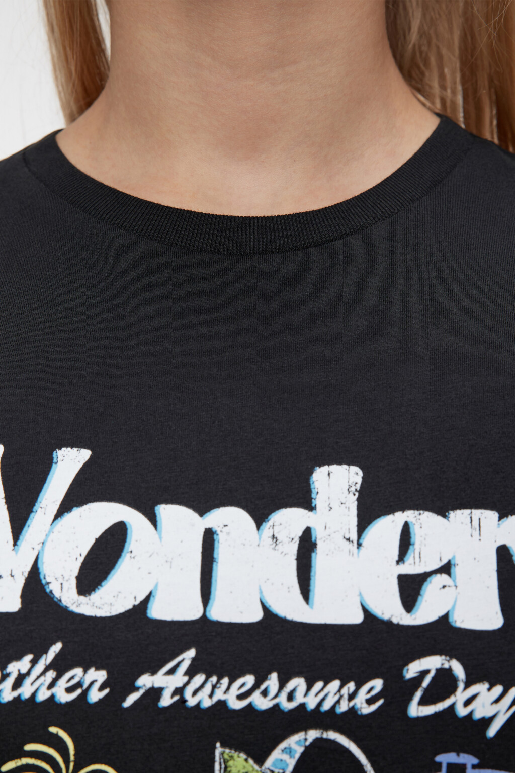 Футболка свободная хлопковая с принтом и надписями - цвет черный - 5