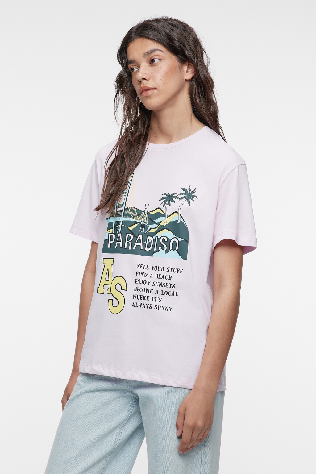 Футболка свободная хлопковая с принтом и надписями - цвет розовый - 3