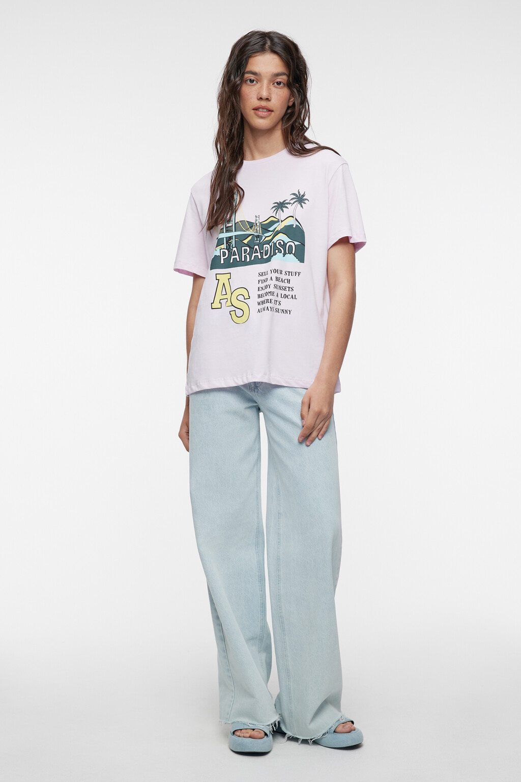 Футболка свободная хлопковая с принтом и надписями - цвет розовый - 1