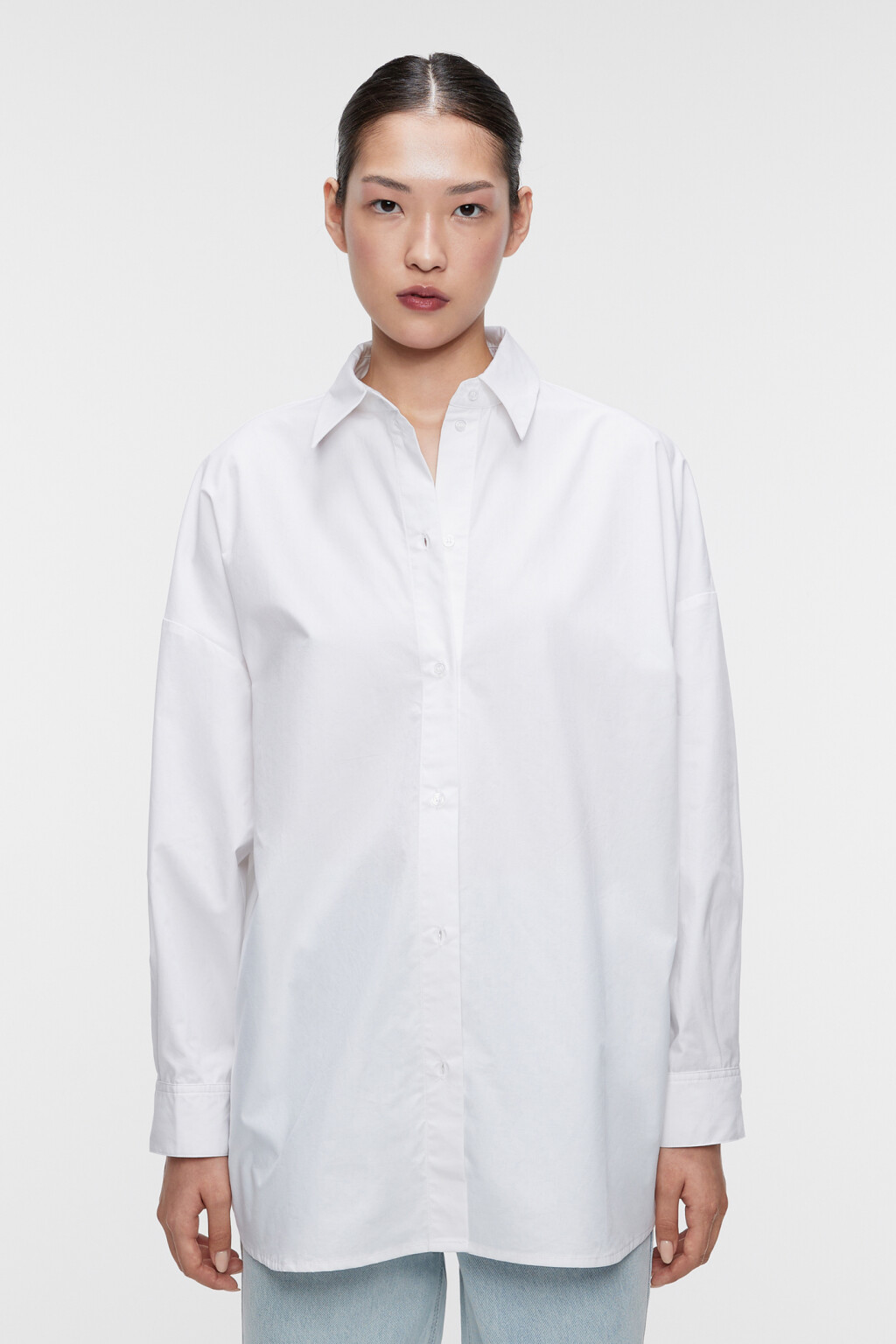 Рубашка oversize хлопковая в пижамном стиле - цвет белый - 2