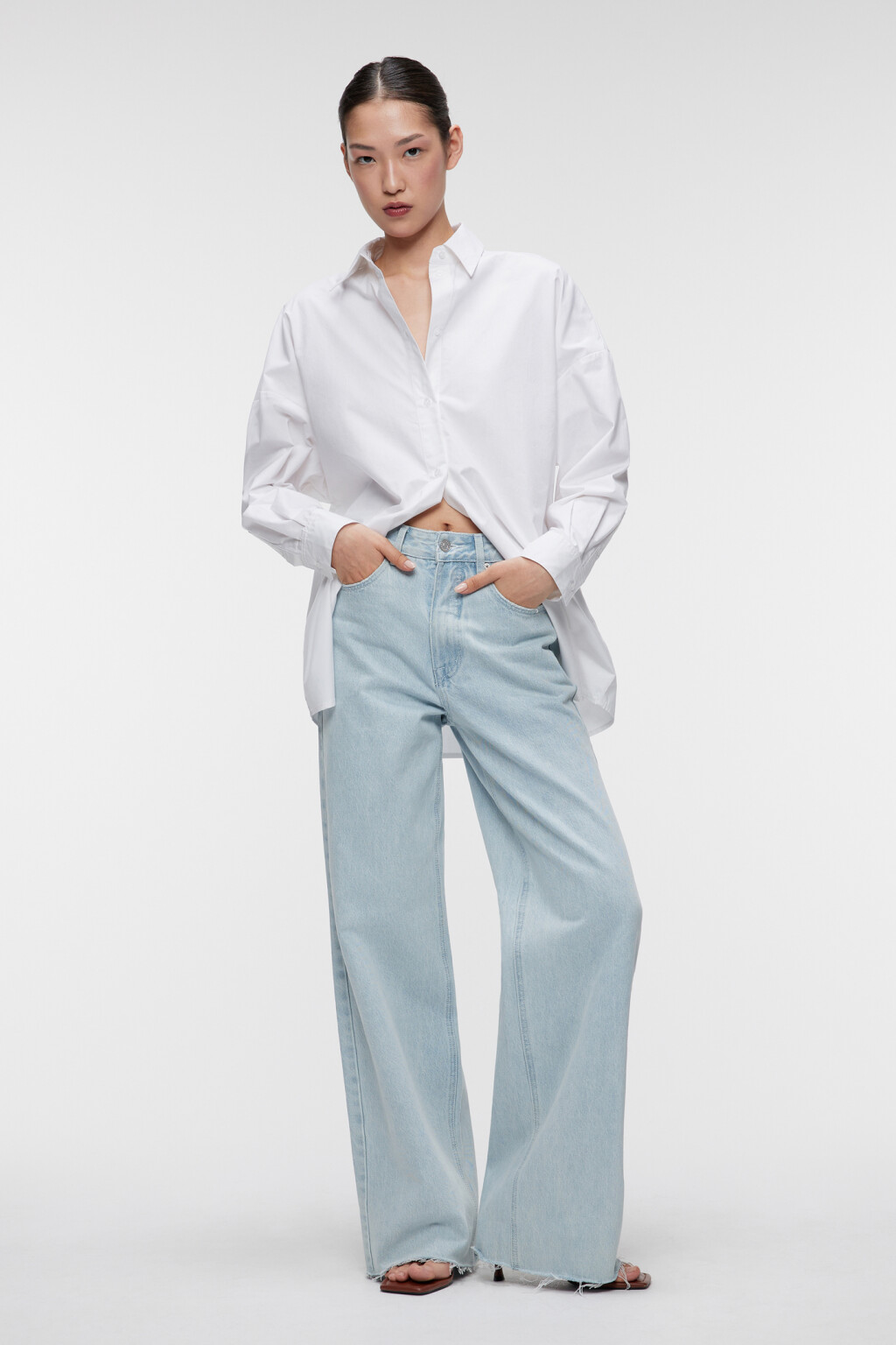 Рубашка oversize хлопковая в пижамном стиле - цвет белый - 4