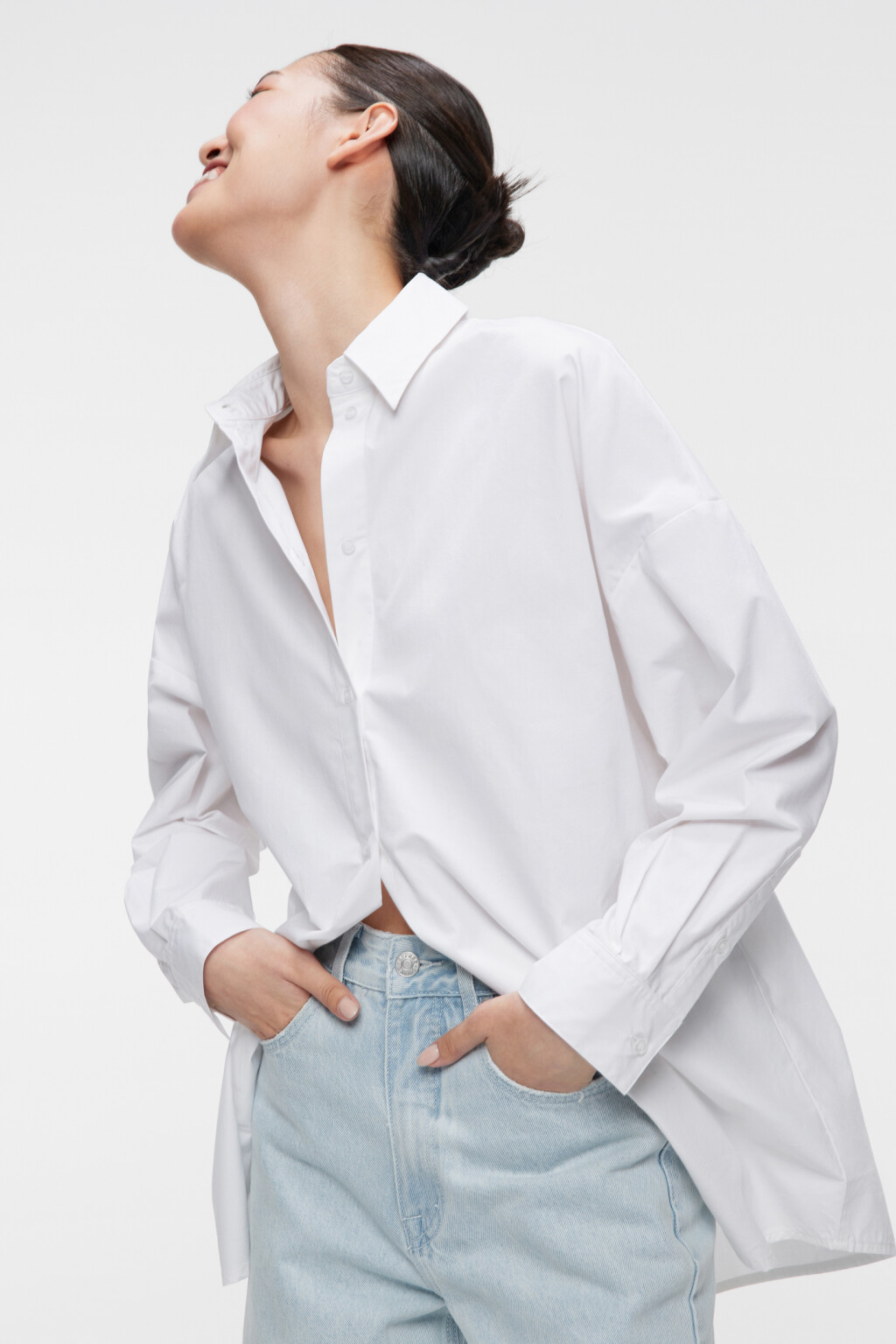 Рубашка oversize хлопковая в пижамном стиле - цвет белый - 8