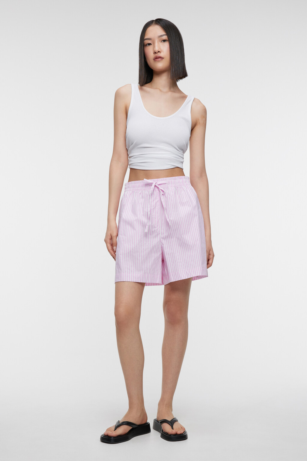 Шорты А-силуэта мини хлопковые в пижамном стиле - цвет розовый - 4