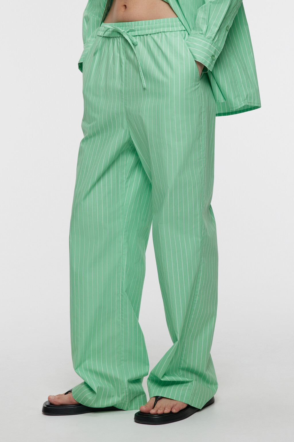 Брюки прямые хлопковые в пижамном стиле - цвет зеленый - 2