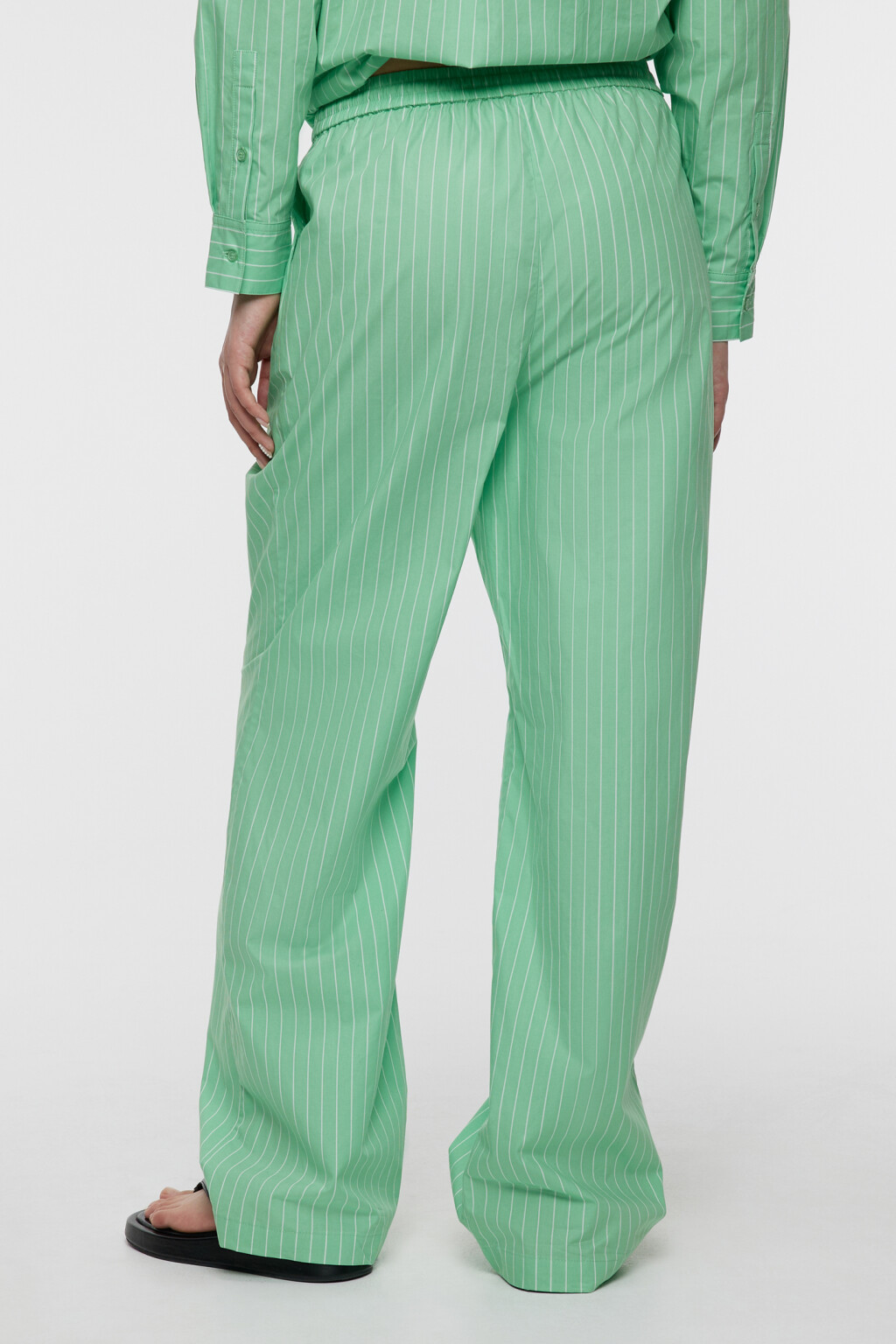 Брюки прямые хлопковые в пижамном стиле - цвет зеленый - 3
