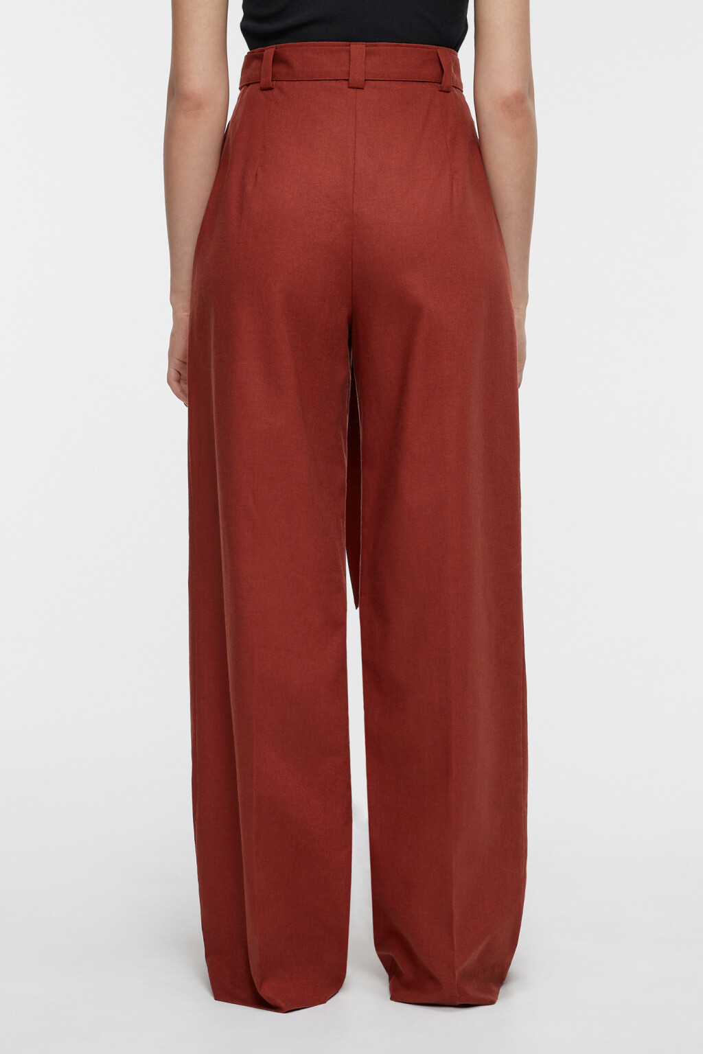 Брюки-палаццо широкие льняные с длинным поясом - цвет красный - 3