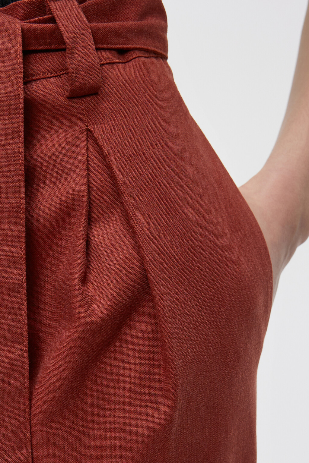 Брюки-палаццо широкие льняные с длинным поясом - цвет красный - 5