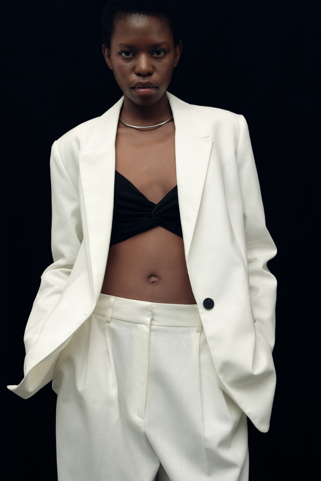 Пиджак прямой однобортный из льняной ткани - цвет белый - 13