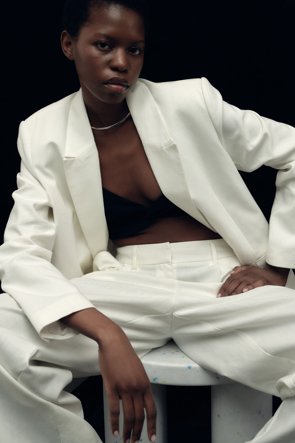 Пиджак прямой однобортный из льняной ткани - цвет белый - 11