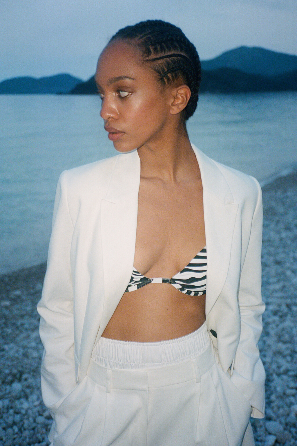 Пиджак прямой однобортный из льняной ткани - цвет белый - 10