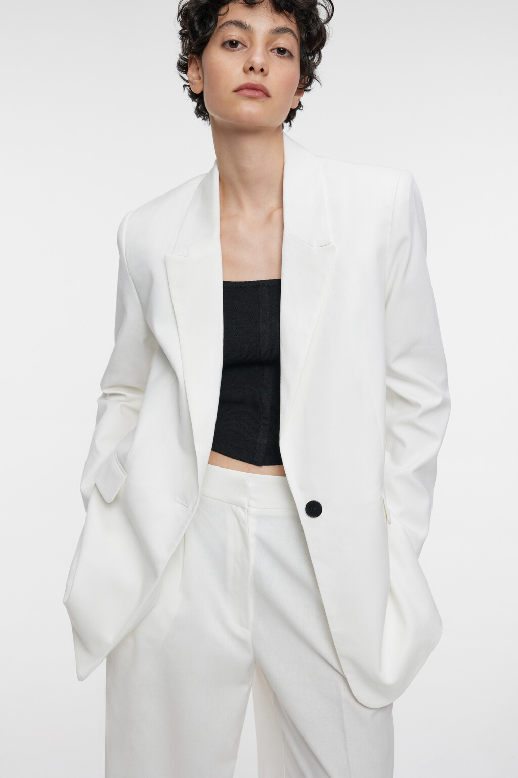 Пиджак прямой однобортный из льняной ткани - цвет белый - 9