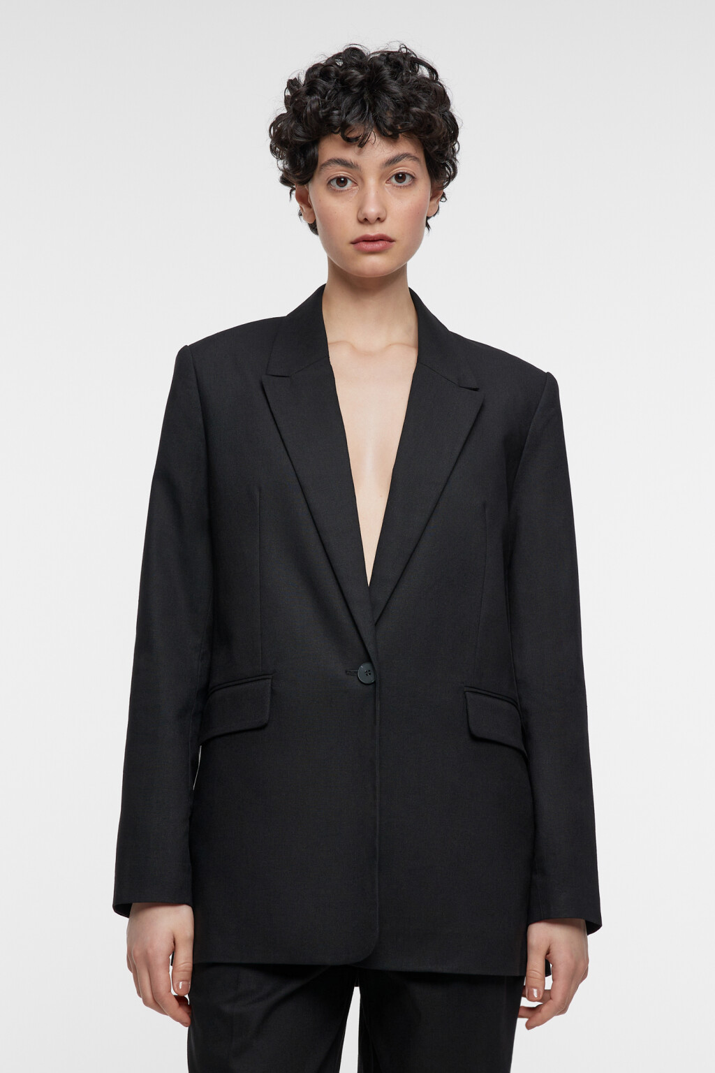 Пиджак прямой однобортный из льняной ткани - цвет черный - 2
