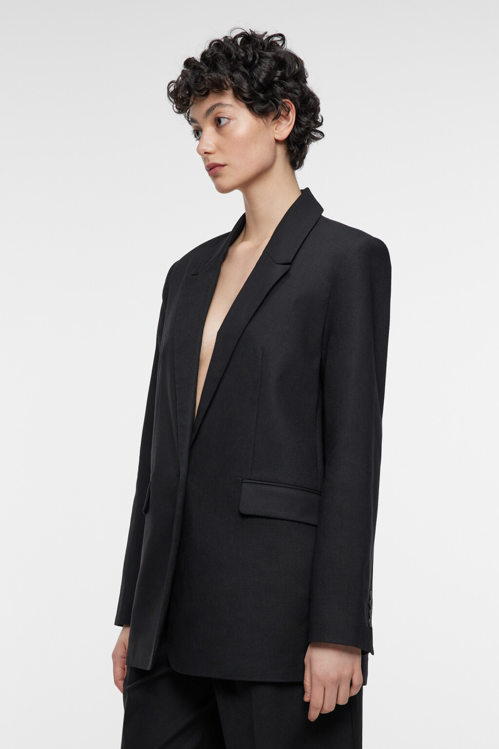 Пиджак прямой однобортный из льняной ткани - цвет черный - 3