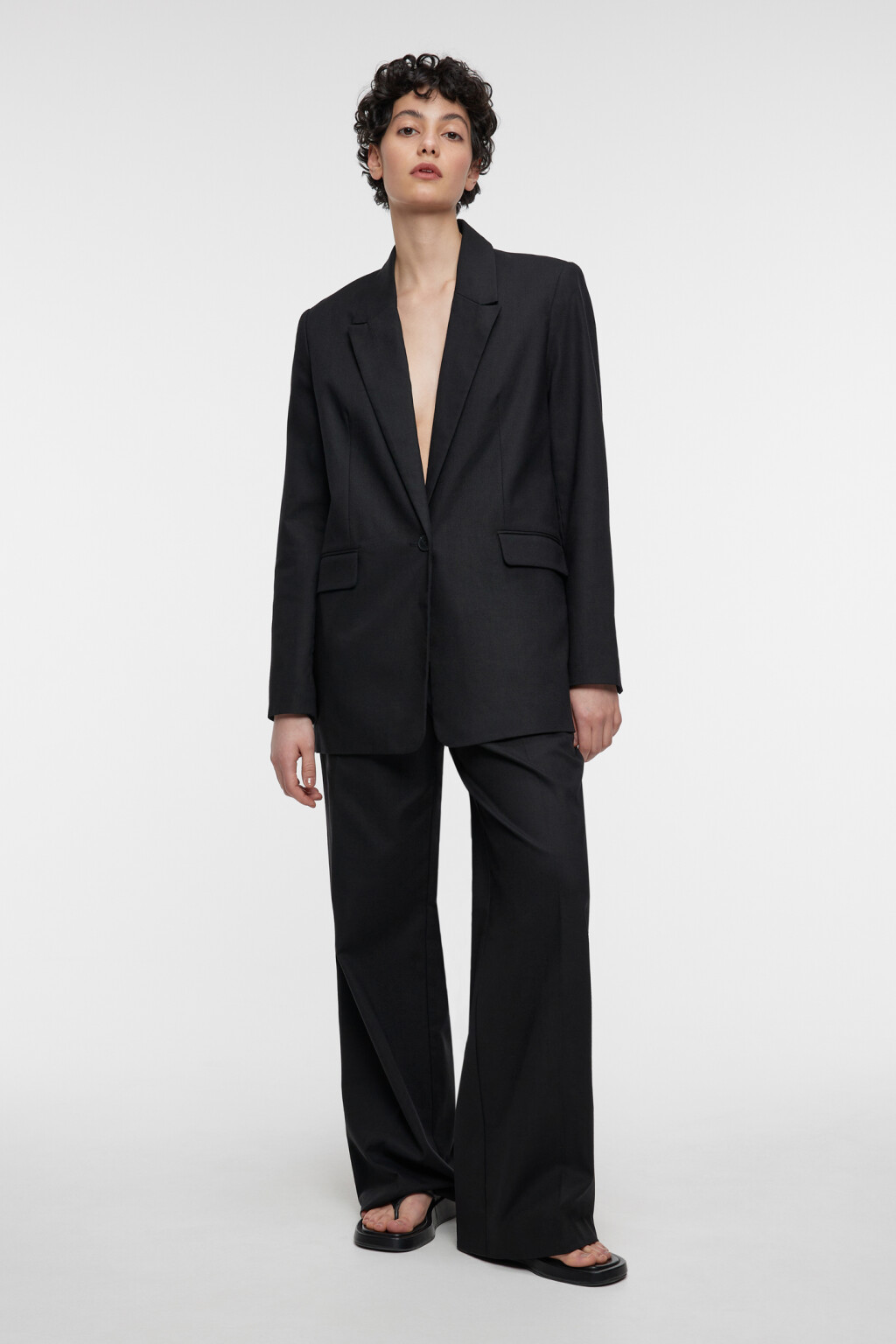 Пиджак прямой однобортный из льняной ткани - цвет черный - 1