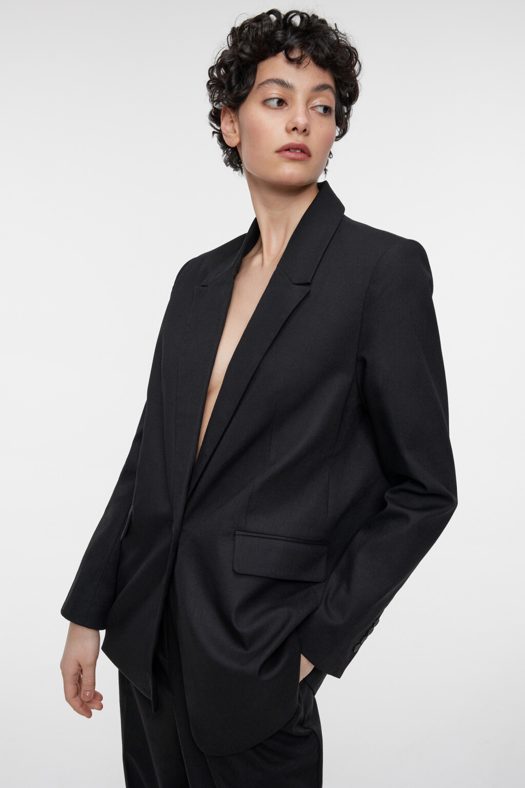 Пиджак прямой однобортный из льняной ткани - цвет черный - 8