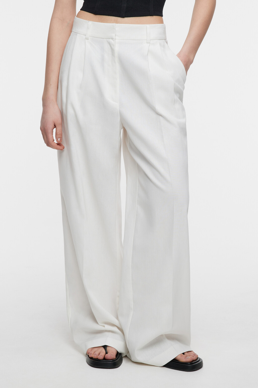 Брюки-палаццо широкие льняные костюмного кроя - цвет белый - 1