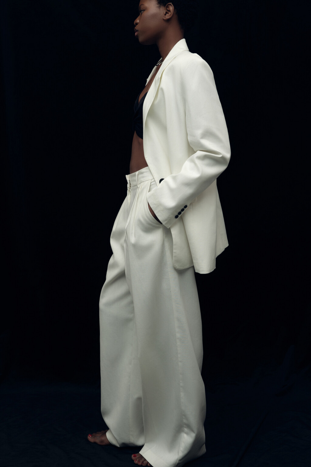 Брюки-палаццо широкие льняные костюмного кроя - цвет белый - 10