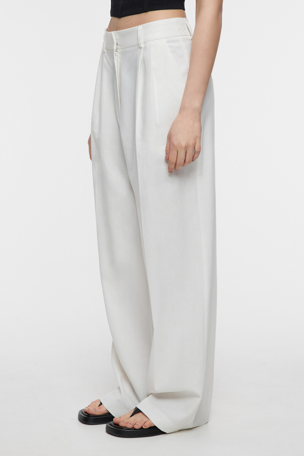 Брюки-палаццо широкие льняные костюмного кроя - цвет белый - 2