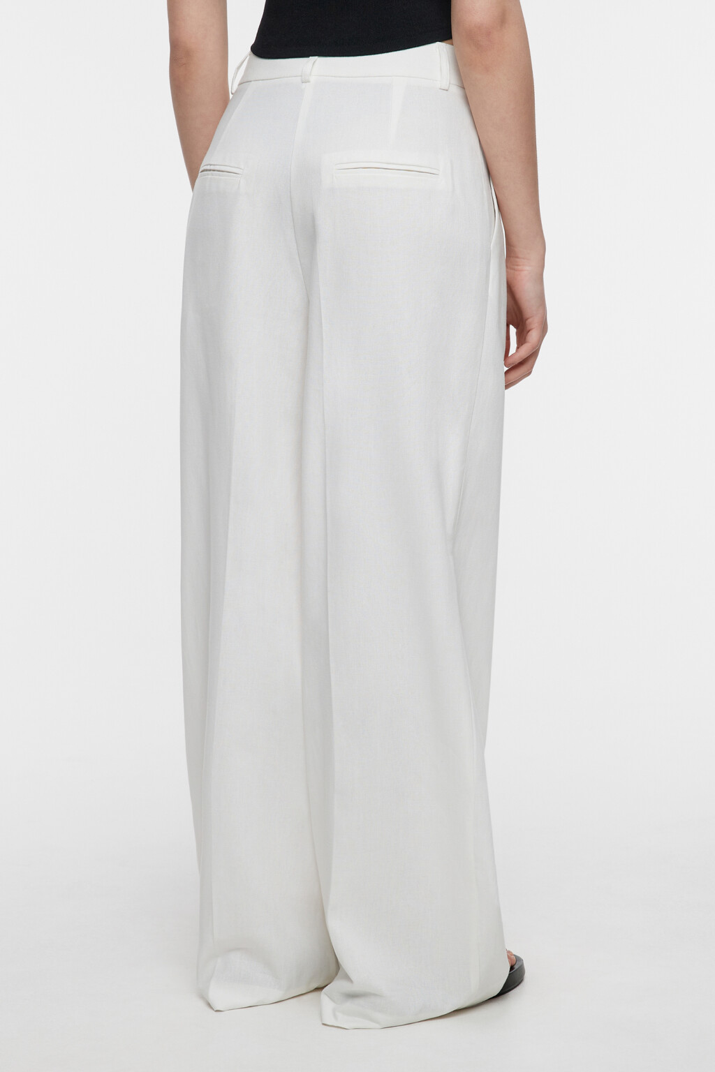 Брюки-палаццо широкие льняные костюмного кроя - цвет белый - 3