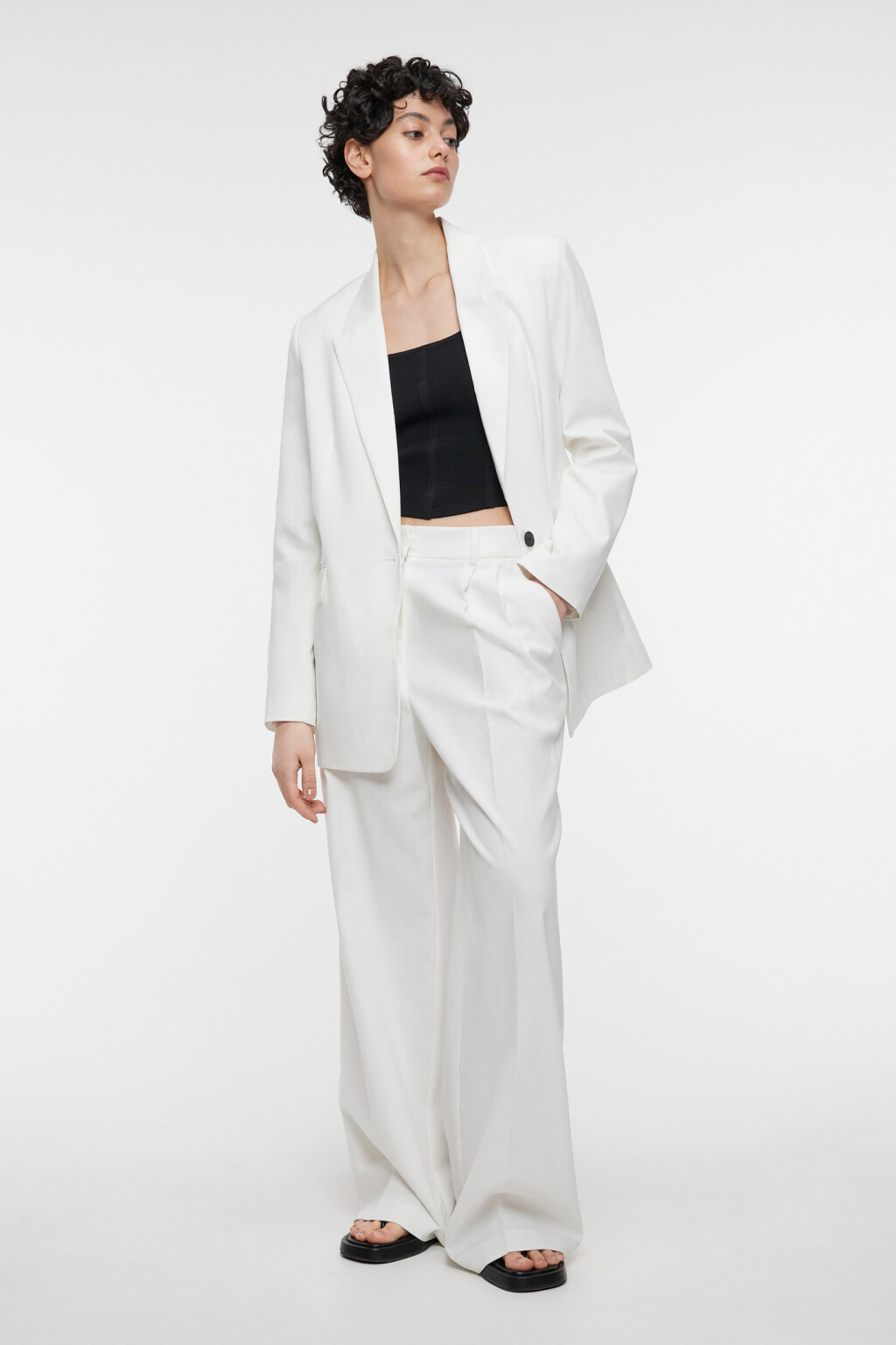 Брюки-палаццо широкие льняные костюмного кроя - цвет белый - 7