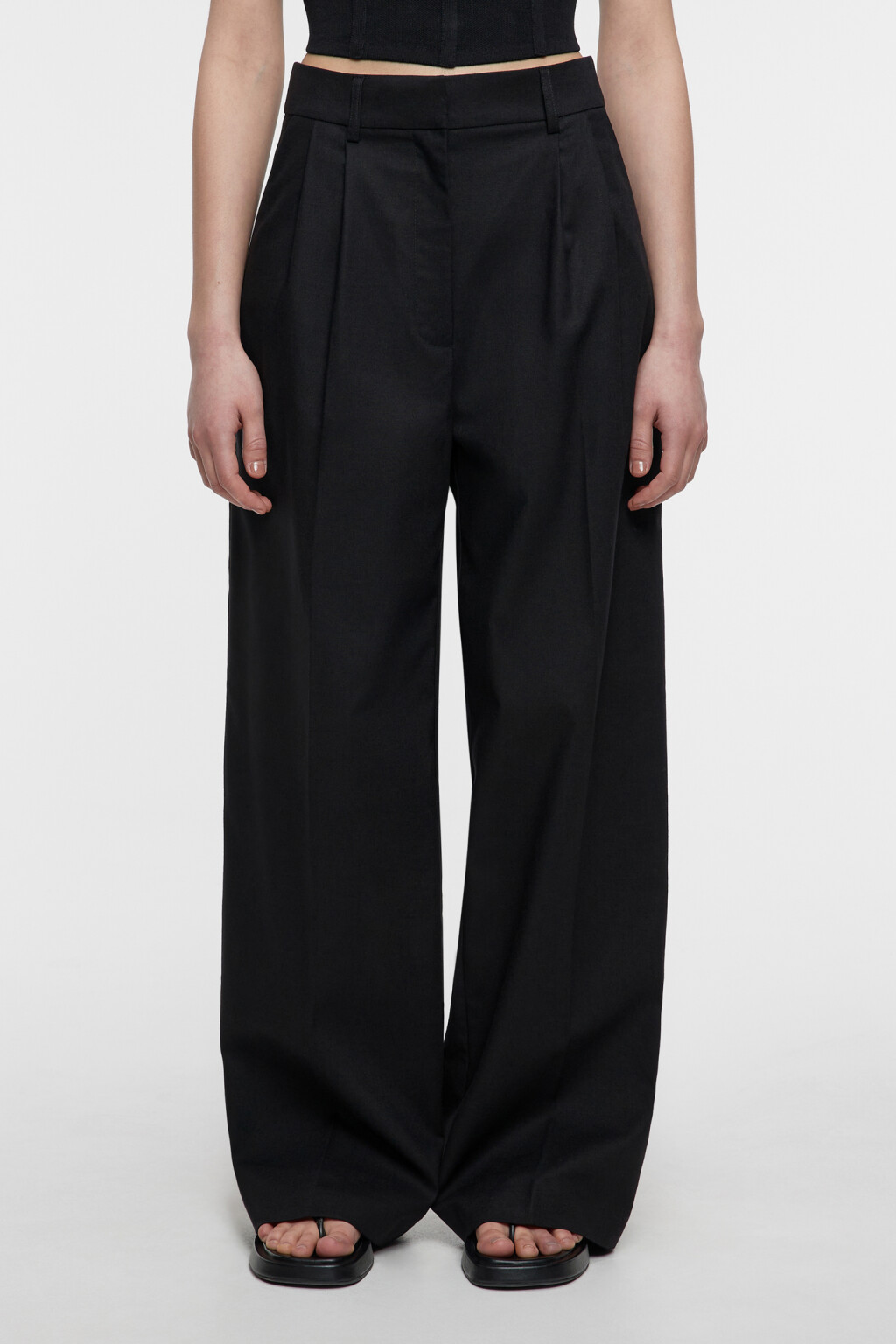 Брюки-палаццо широкие льняные костюмного кроя - цвет черный - 2