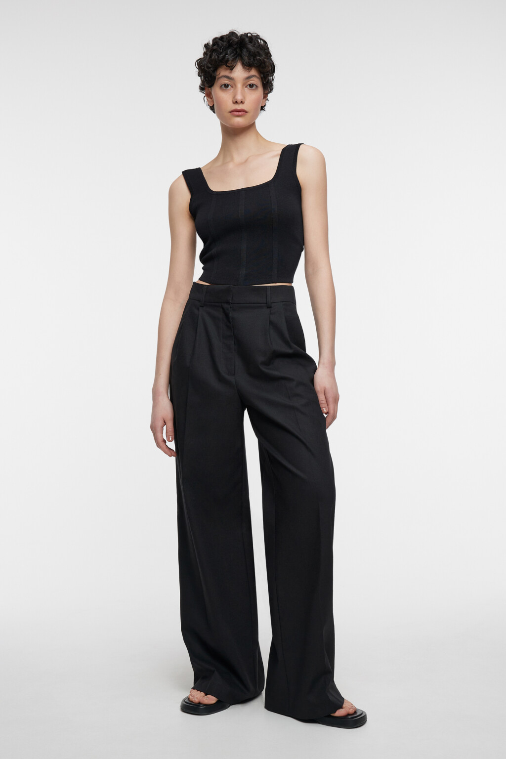 Брюки-палаццо широкие льняные костюмного кроя - цвет черный - 5