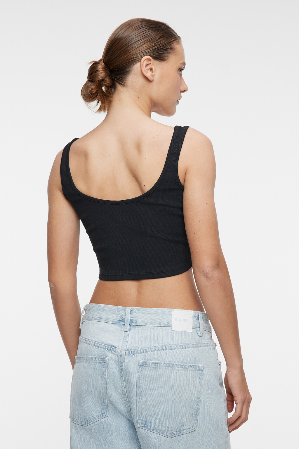 Топ-майка хлопковый с разрезом на груди и принтом - цвет черный - 3