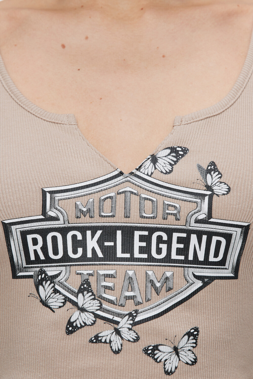 Топ-майка хлопковый с разрезом на груди и принтом - цвет бежевый - 5