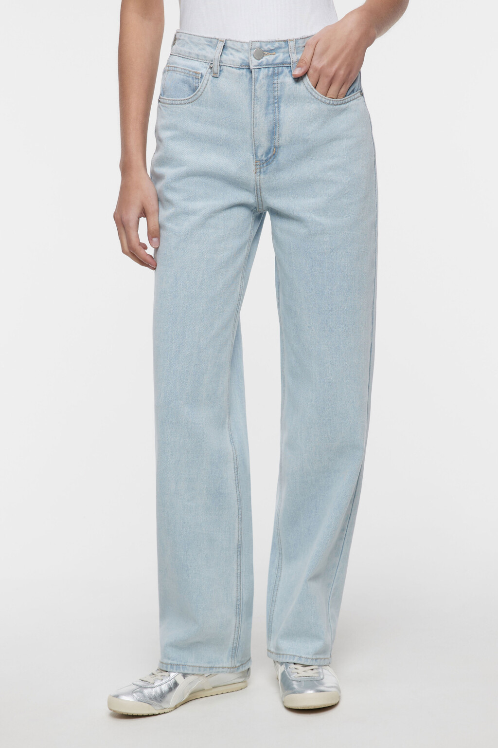 Джинсы straight прямые с высокой посадкой - цвет голубой - 1