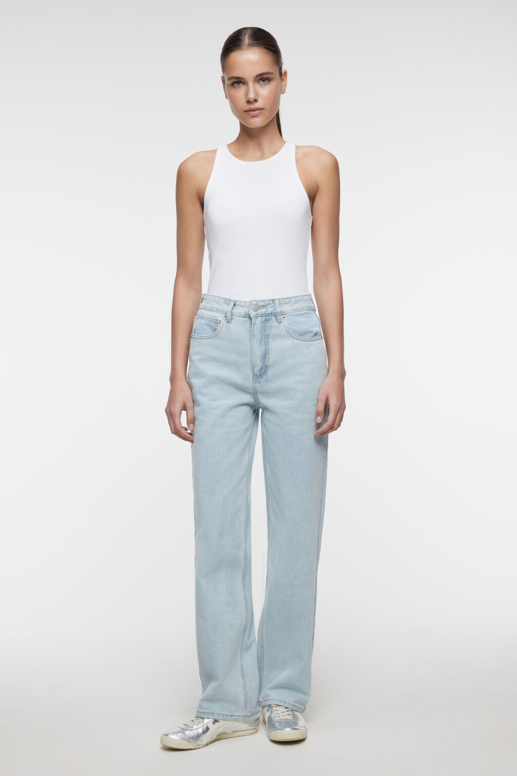 Джинсы straight прямые с высокой посадкой - цвет голубой - 4