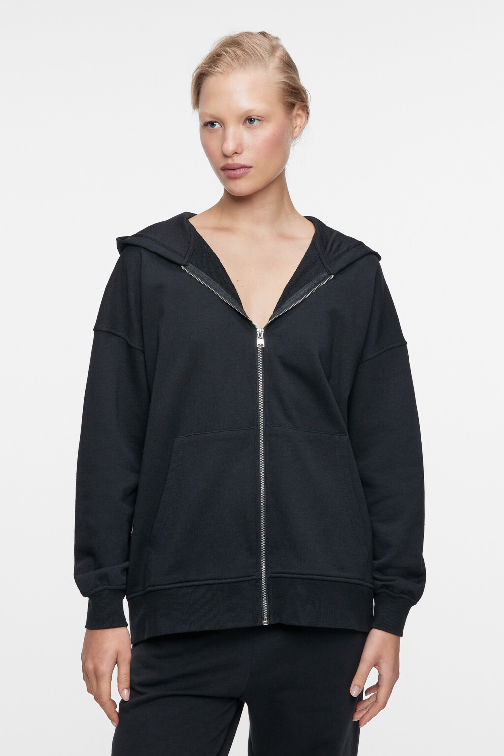 Толстовка oversize хлопковая на молнии с капюшоном - цвет черный - 2