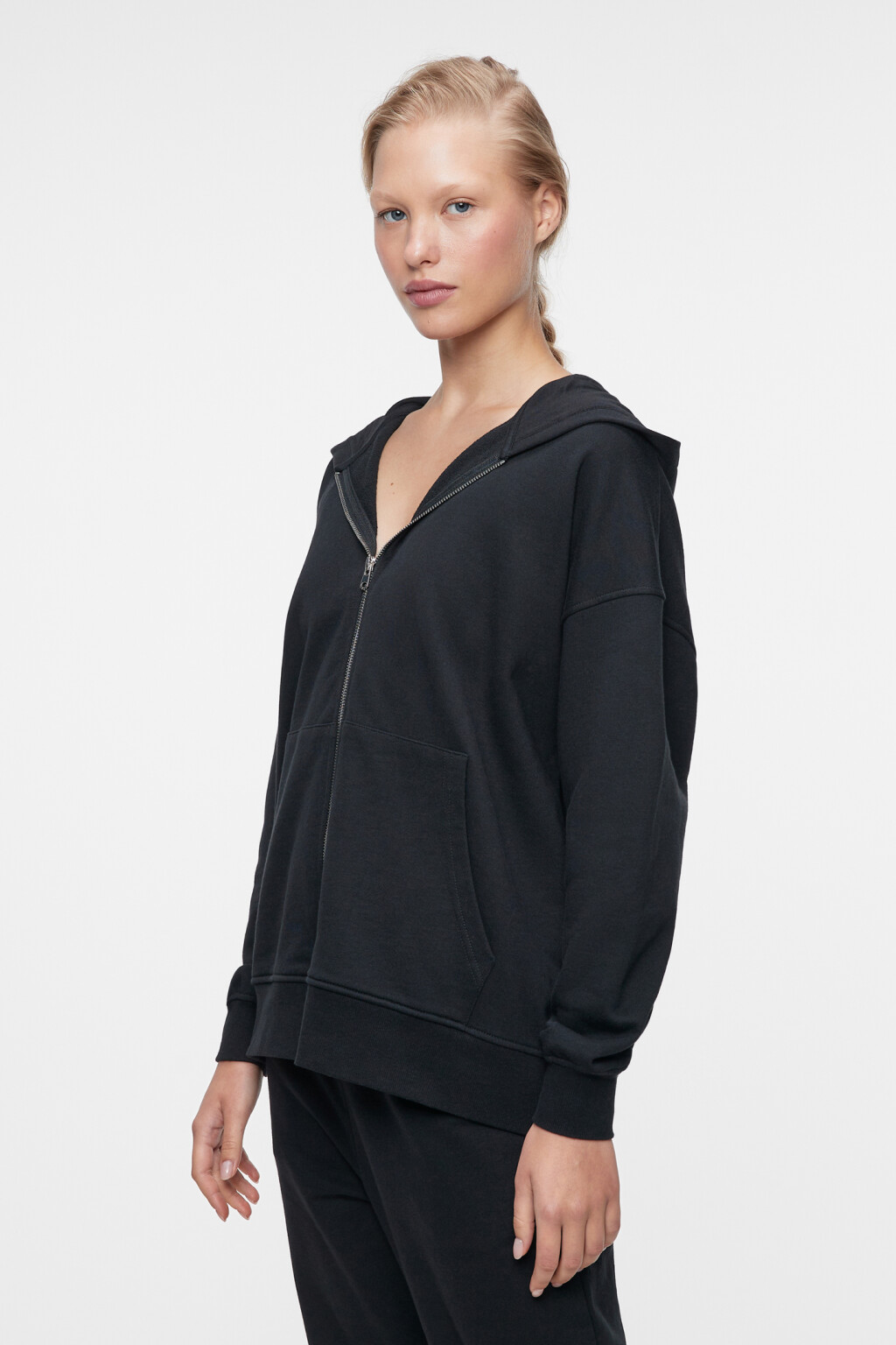 Толстовка oversize хлопковая на молнии с капюшоном - цвет черный - 3