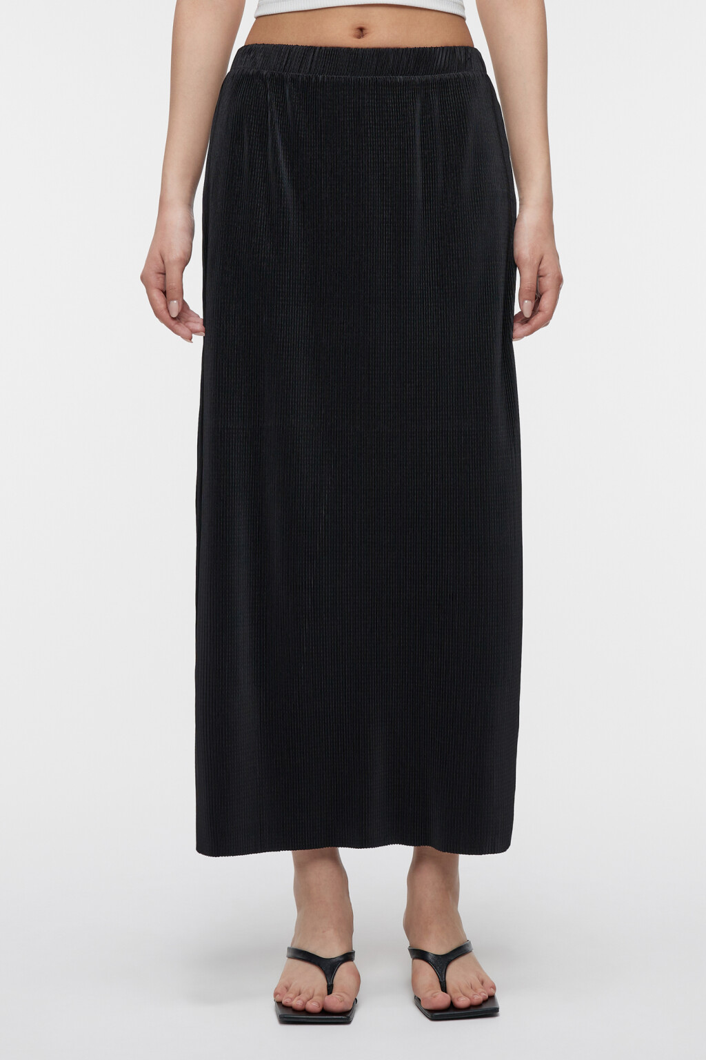 Юбка-чулок макси прямая с плиссированной фактурой - цвет черный - 1
